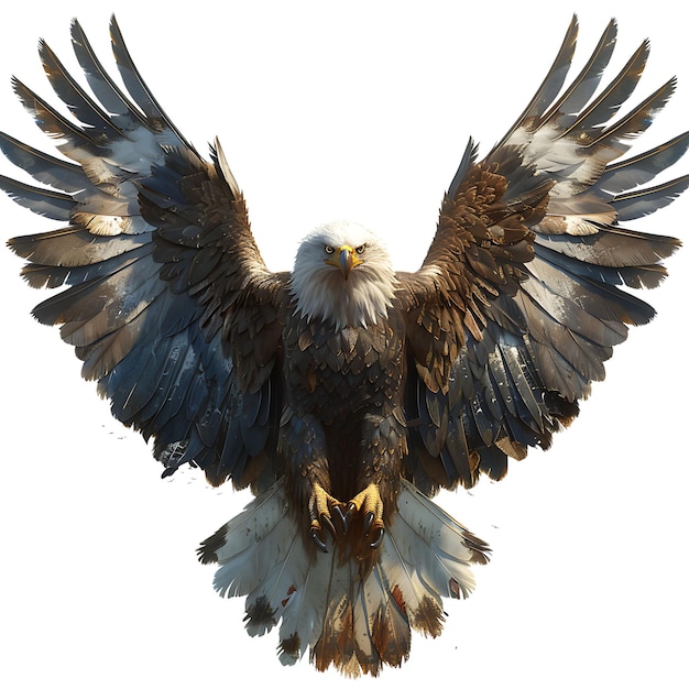 Aquila con posa di volo e sguardo determinato Piuma maestosa Personaggio animale creativo su BG bianco