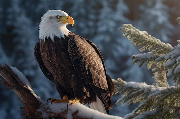 Aquila seduta su un ramo di un albero