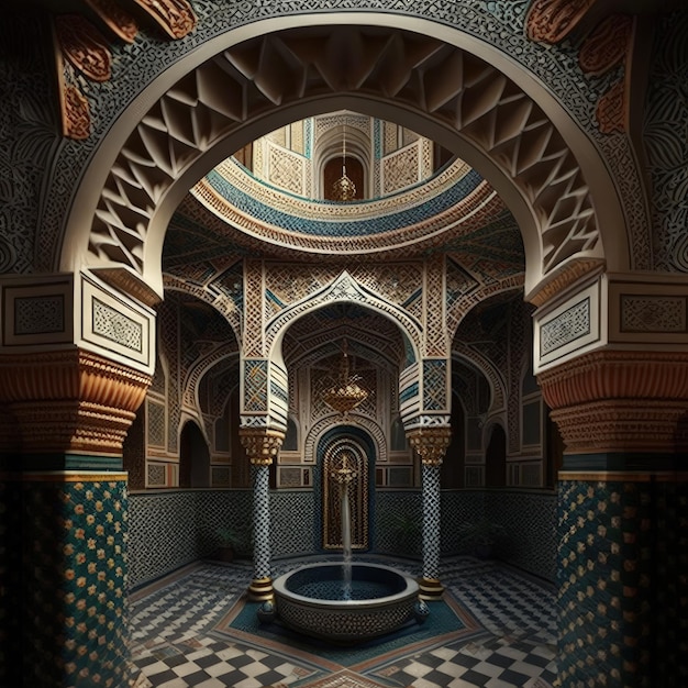 Arab Palace Harem Grand Hamam Hotel Lussuosi interni orientali Illustrazione astratta dell'intelligenza artificiale generativa