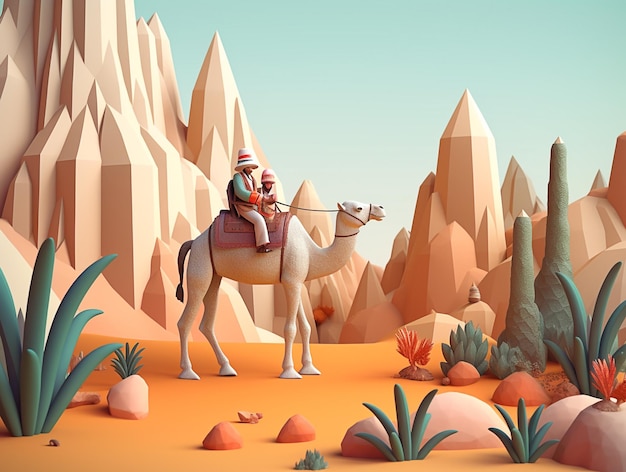 Arabian Camel Dessert Illustrazione AI_Generated