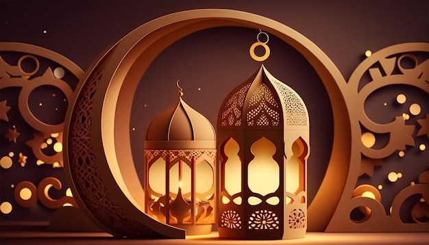 Arabo 3D lanterna d'oro ramadan