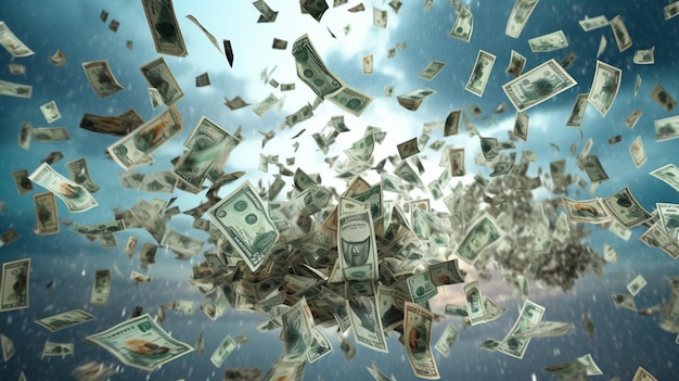 Arafed immagine di un mucchio di soldi che volano nell'aria generativo ai