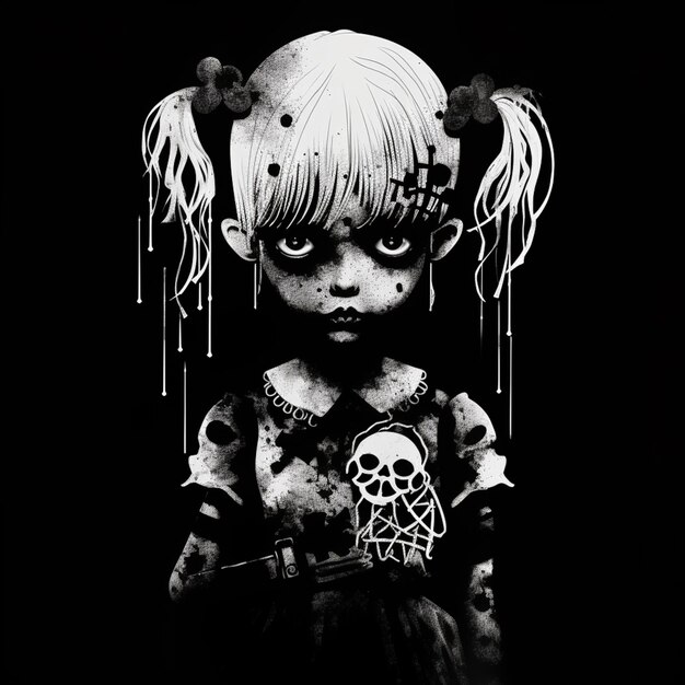 arafed immagine di una bambola inquietante con un cranio e una catena generativa ai