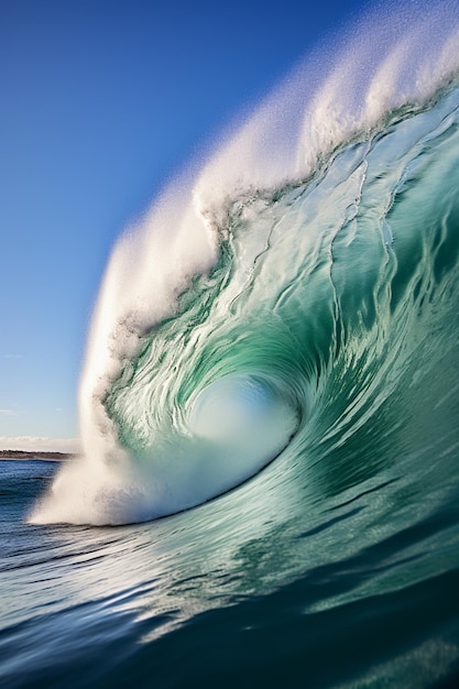 arafed vista di una grande onda che si rompe sull'oceano generativo ai