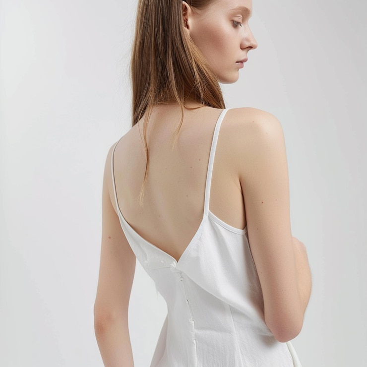 arafed woman in a white dress with a white background generative ai