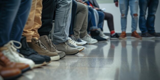 araffe di persone in fila con i piedi a terra