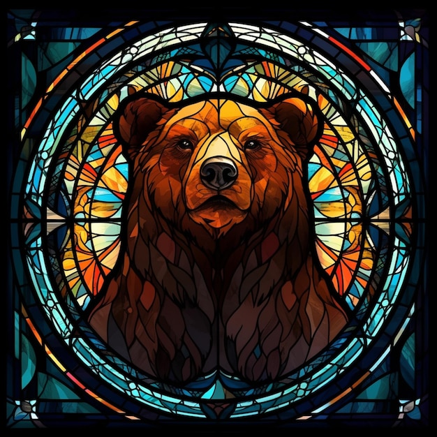 Araffe orso di vetro colorato in un cerchio con uno sfondo nero generativo ai