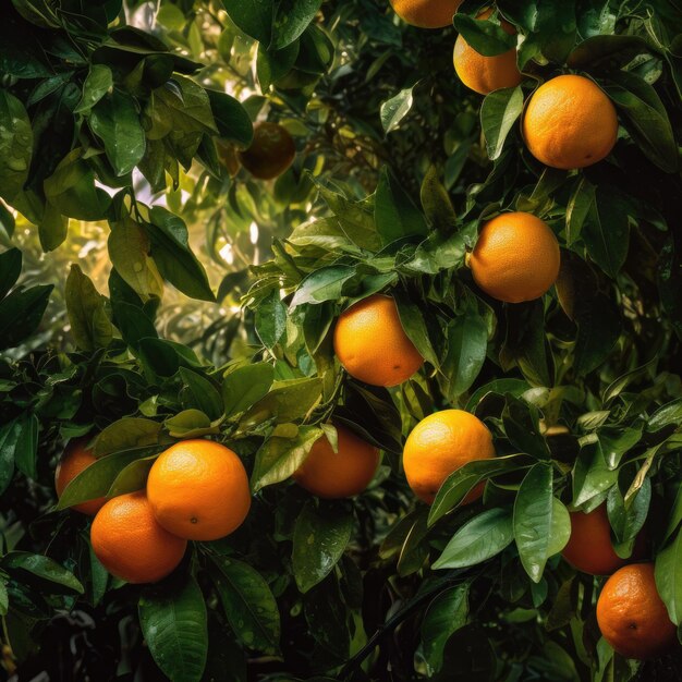Arance da giardino arancione sull'albero Ai generativa