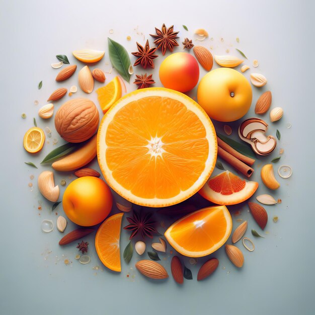 arance e altri frutti tagliati a pezzi Disegno alimentare