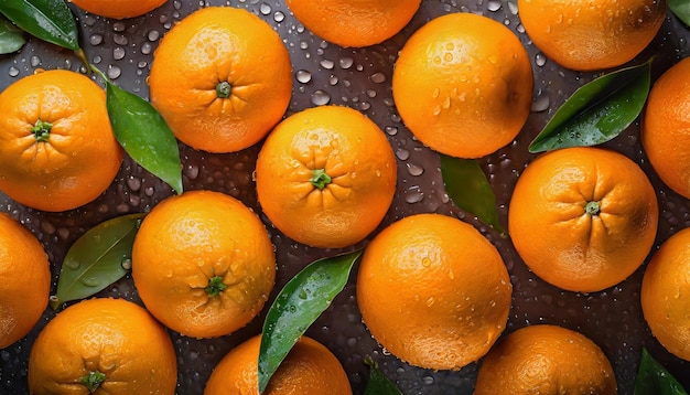 Arance fresche e succose con foglie gocce d'acqua agrumi gustosi e dolci