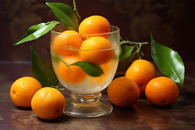 arance fresche in un recipiente di vetro