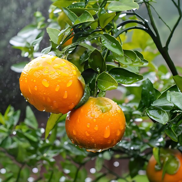 Arance imbevute di pioggia nel giardino