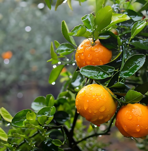 Arance imbevute di pioggia nel giardino