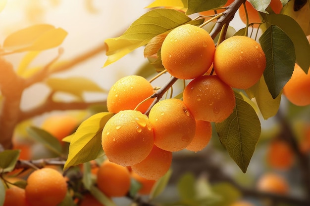 Arance mature appese a un piccolo albero di arancio Mandarini su un albero in un giardino IA generativa