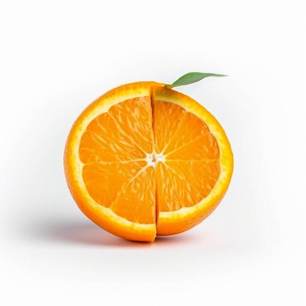 Arancia tagliata isolata su superficie bianca