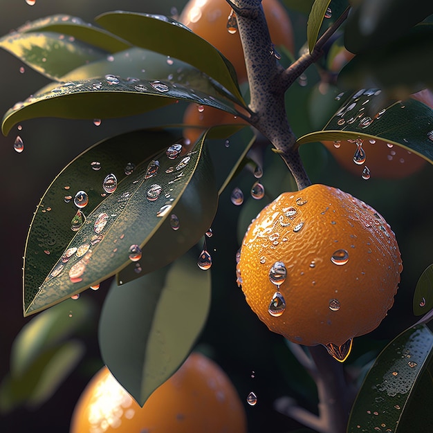 Arancio con gocce d'acqua immagine di sfondo Ai generato arte