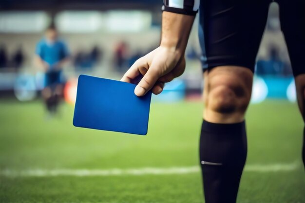 Arbitro con la carta blu sul campo da calcio