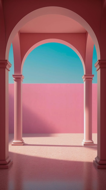 Archi minimalisti motivi architettonici rosa colori pastello illustrazione AI Generato
