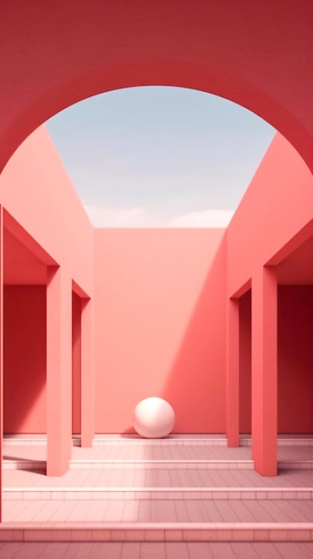 Archi minimalisti motivi architettonici rosa colori pastello illustrazione AI Generato