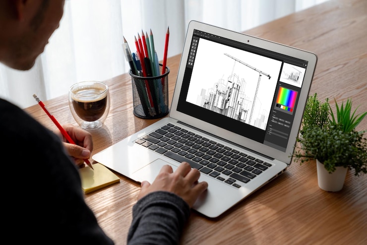 Photo architectural design modish software application for architect business and professional designer