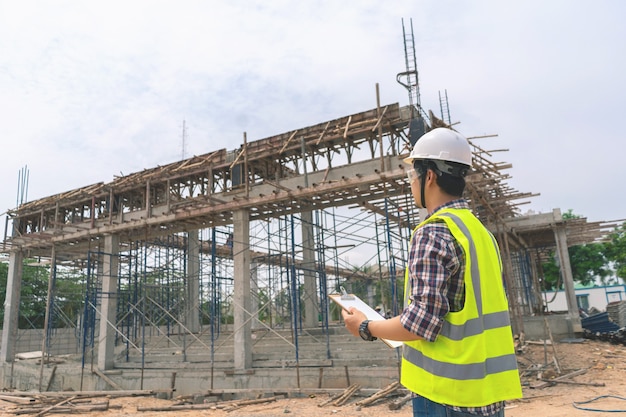 Architetto o ingegneri edili lavorano nel cantiere