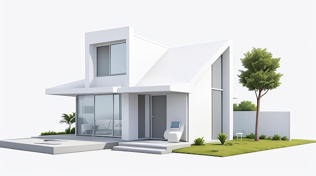 Architettura 3d rendering illustrazione della moderna casa minima su sfondo bianco