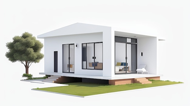 Architettura 3d rendering illustrazione della moderna casa minima su sfondo bianco