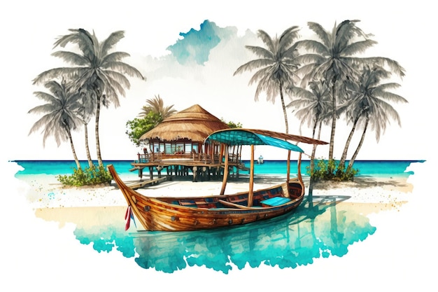 Architettura creativa della spiaggia alle Maldive Immagine di una tradizionale barca dhoni maldiviana in una foto