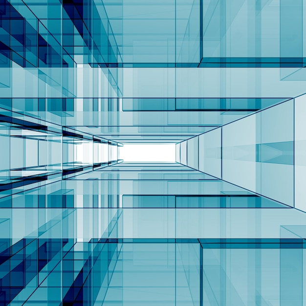 Architettura del cubo blu rendering 3D di sfondo moderno