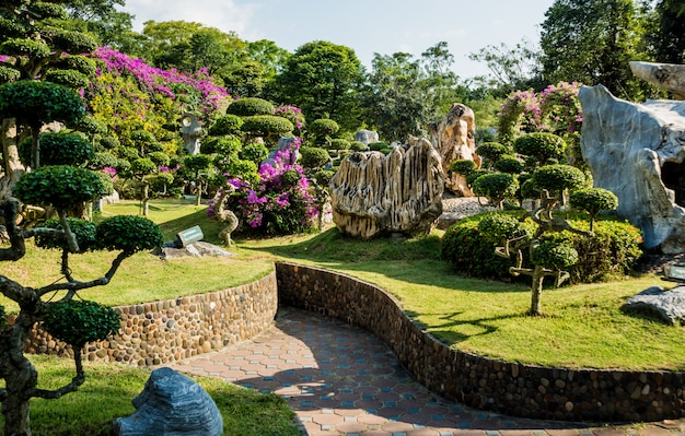 Architettura del paesaggio di lusso del giardino tropicale.