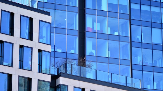Architettura del quartiere degli affari aziendali del centro Edificio per uffici in vetro riflettente
