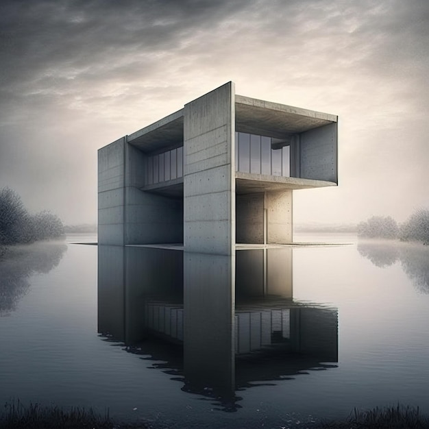 architettura design palazzi aspetto minimalista cemento e vetro generativo ai