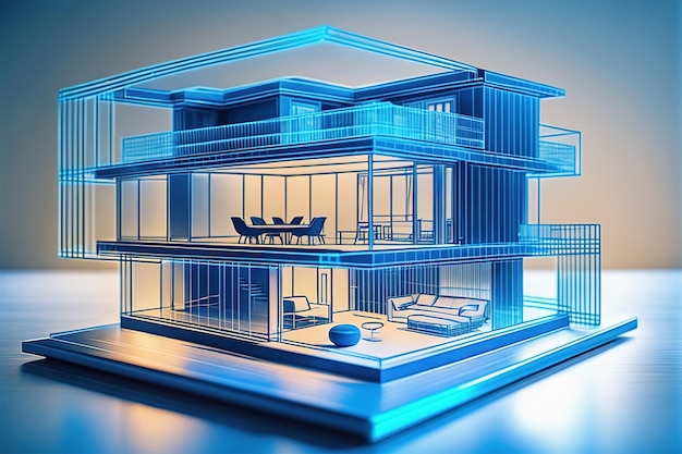 architettura e realtà virtuale per interni un ologramma di una casa e design a portata di mano generato dall'intelligenza artificiale