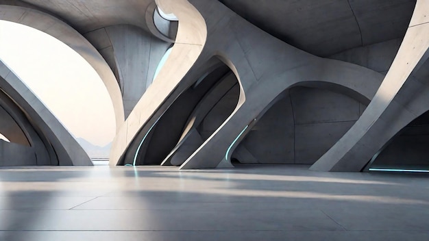 Architettura futuristica astratta con pavimento di cemento vuoto Scena per la presentazione di auto