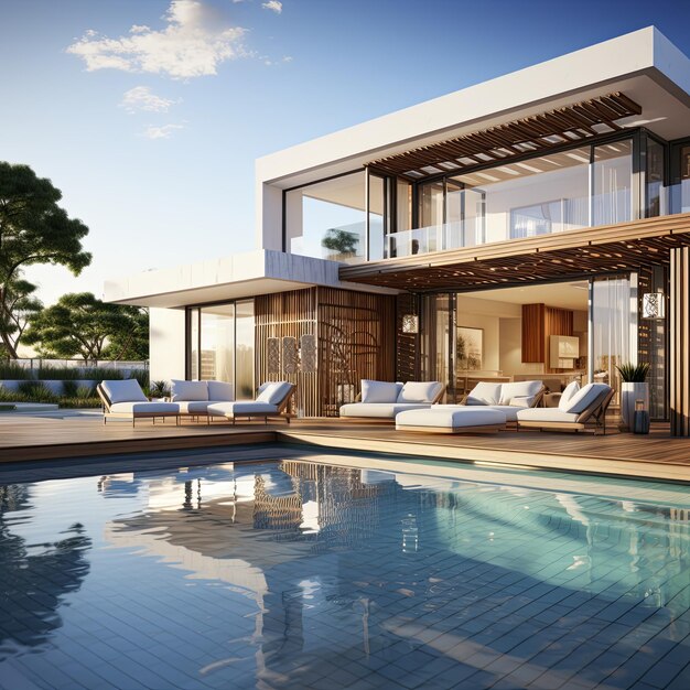 Architettura moderna di edifici di lusso Casa o Hotel Esterno con sfondo di piscina