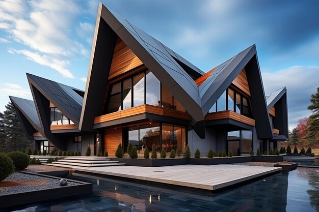 Architettura moderna di edifici di lusso Rendering 3D esterno della casa