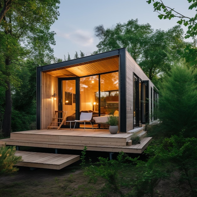 Architettura moderna foresta piccola cabina immagini di case AI generato arte