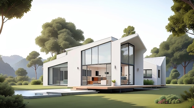 Architettura rappresentazione 3d della casa moderna minima