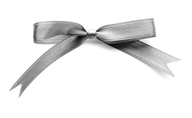 Arco a nastro grigio su sfondo bianco