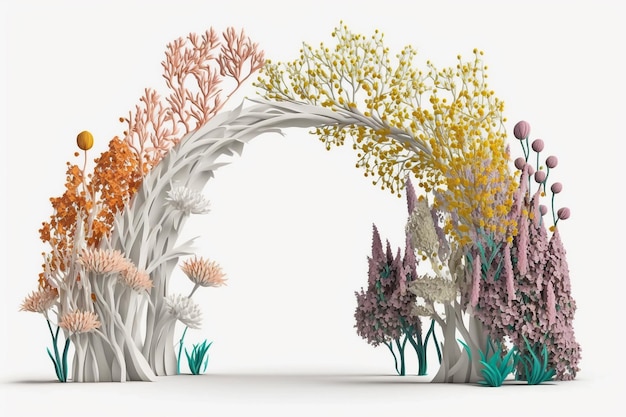 Arco di fiori isolato su sfondo bianco illustrazione IA generativa