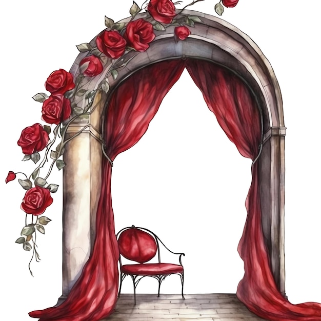 Arco gotico con fiori e tonalità di finestra illustrazione dell'acquerello