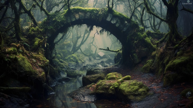 arco in un paesaggio incantato di foresta fatata