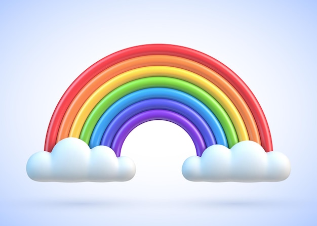 Arcobaleno colorato con nuvole illustrazione 3d