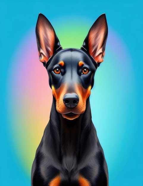 Arcobaleno colorato realistico cane doberman IA generativa