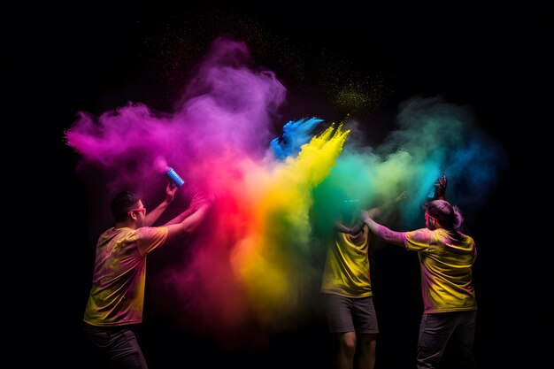 Arcobaleno colorato vernice holi esplosione di polvere di colore isolata su sfondo nero scuro neurale