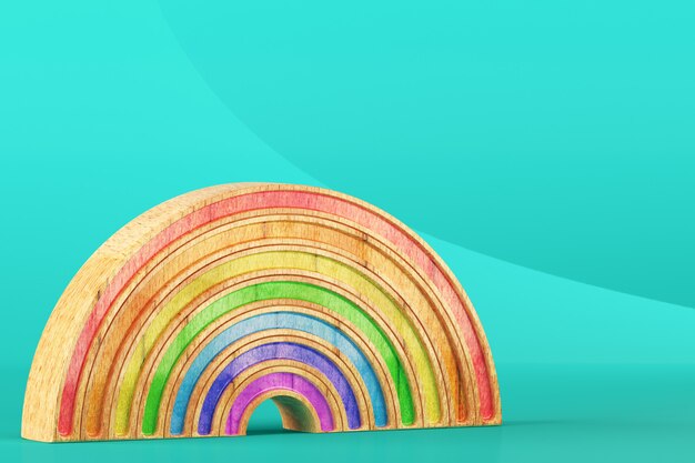 Arcobaleno di legno astratto su blu-chiaro