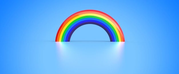 Arcobaleno e il suo riflesso su sfondo blu - rendering 3D