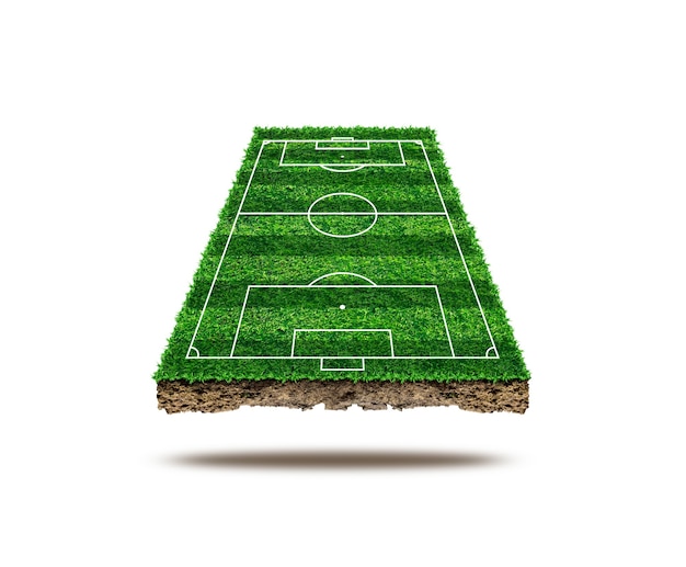 Area del campo di calcio e isolare sullo sfondo. Erba verde del campo da calcio