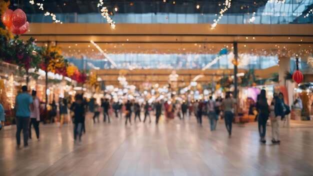 Area del festival sullo sfondo sfocato in un centro commerciale con bokeh