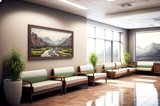 Area di attesa per pazienti e visitatori nella reception dell'ospedale della struttura medica